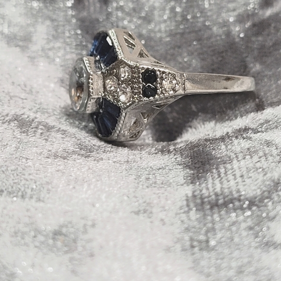 Blue Polygon CZ Zircon Art Deco Ring - Picture 4 of 7